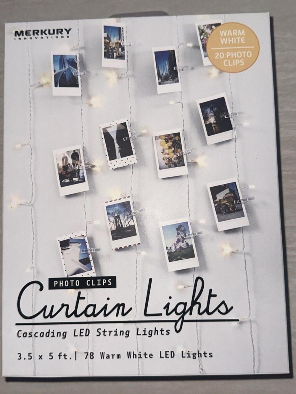 NEW Merkury Photo Clips Curtain Lights Cascading LED String Lights Pink Ombre